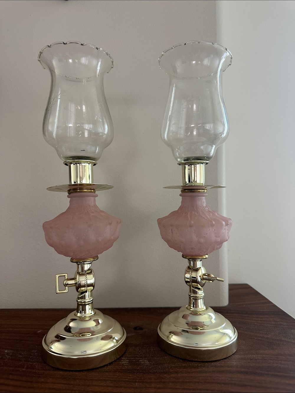 Pair of Vintage  Victorian Style Candle Sconces with Hurricane Lampshades